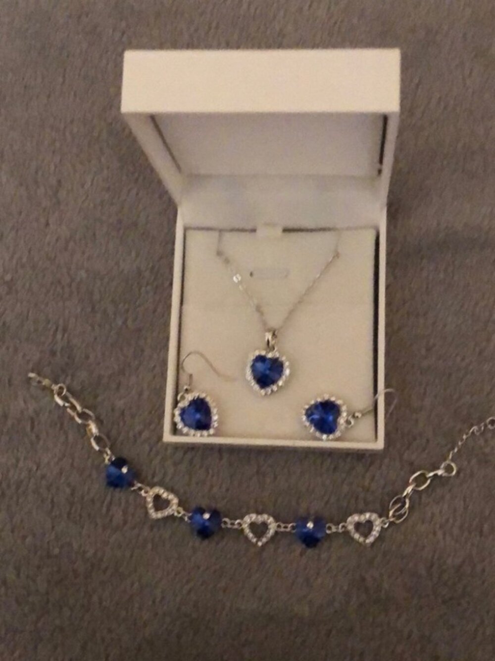 NIB Qianse Heart of the Ocean Titanic Blue Crystal Jewelry Set Box & Cert